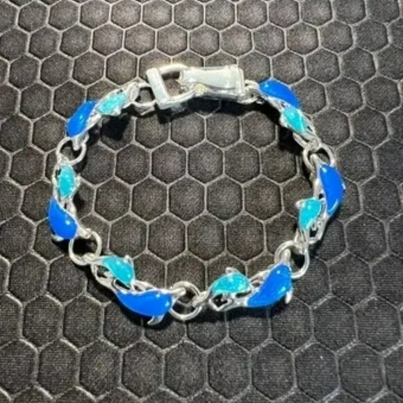 Dolphin Bracelet with Blue and Aqua 18K White Gold Plated - Picture 1 of 2